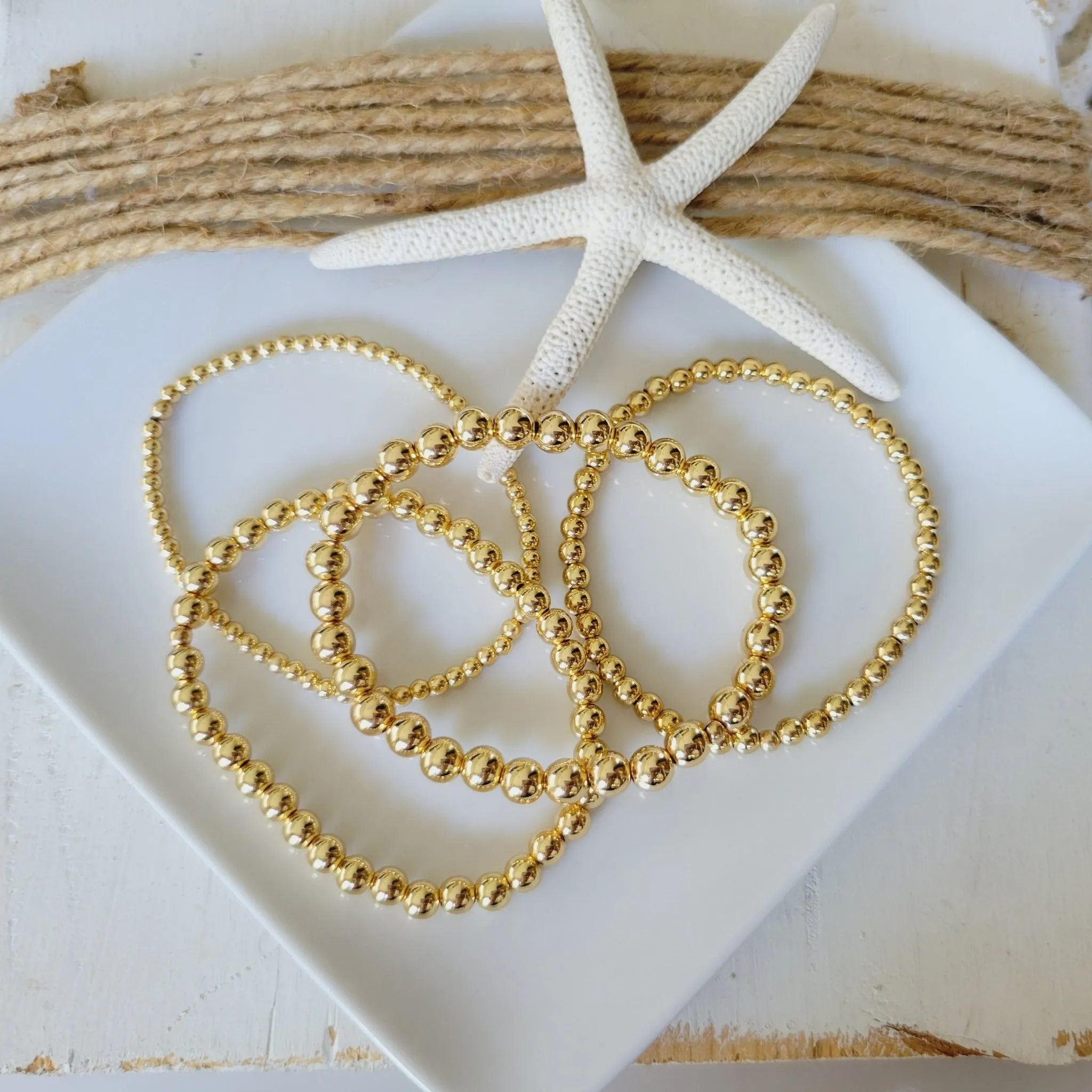 Gold Beaded Stretch Anklet - 3mm, 4mm, 5mm, 6mm