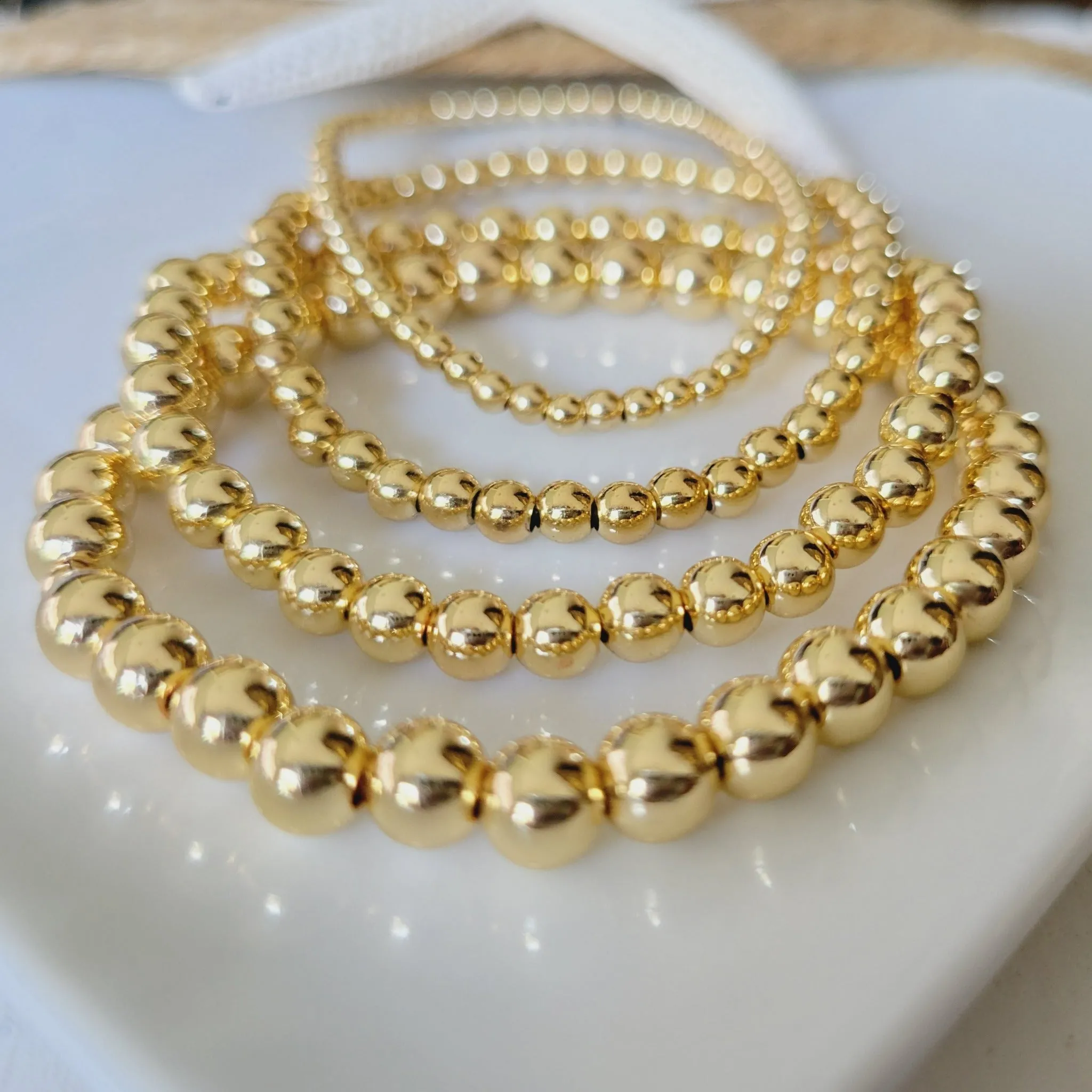 Gold Beaded Stretch Anklet - 3mm, 4mm, 5mm, 6mm
