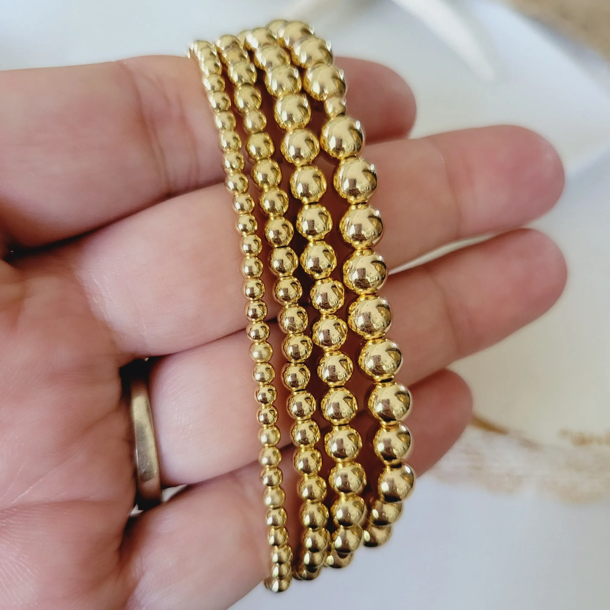 Gold Beaded Stretch Anklet - 3mm, 4mm, 5mm, 6mm