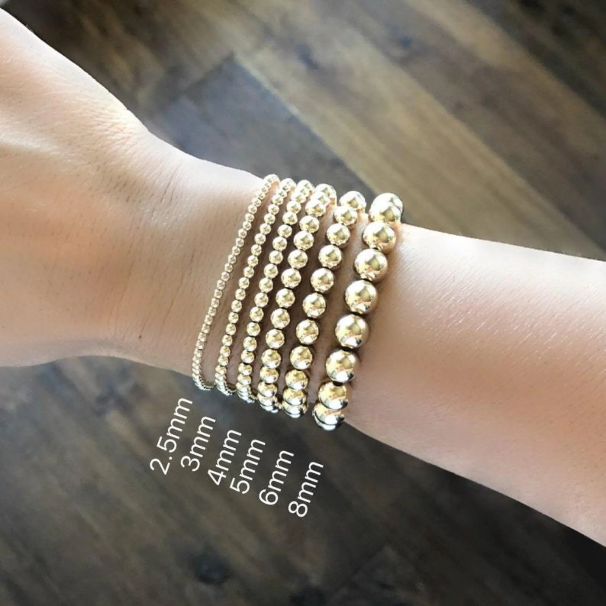 Gold Beaded Stretch Anklet - 3mm, 4mm, 5mm, 6mm