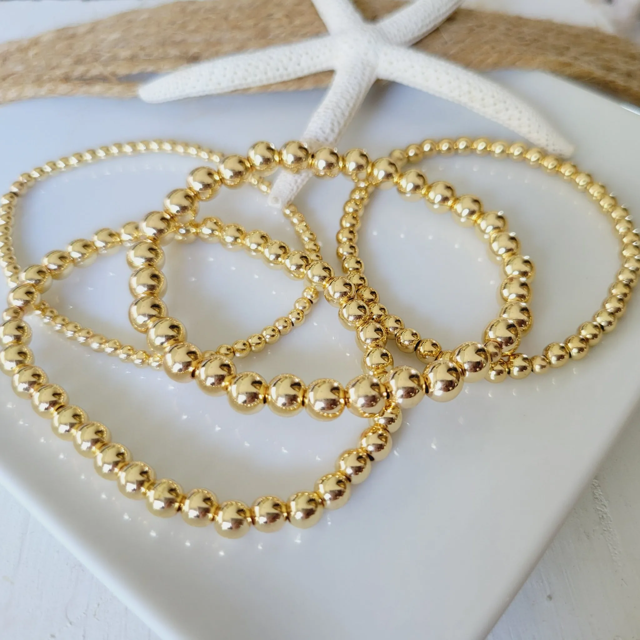 Gold Beaded Stretch Anklet - 3mm, 4mm, 5mm, 6mm