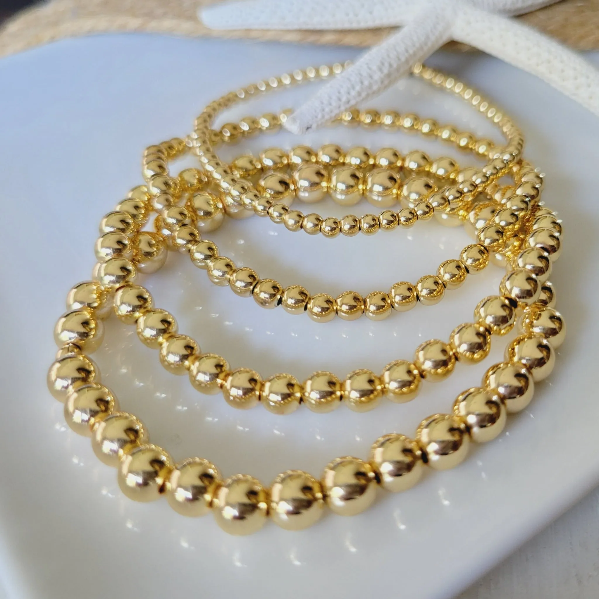 Gold Beaded Stretch Anklet - 3mm, 4mm, 5mm, 6mm