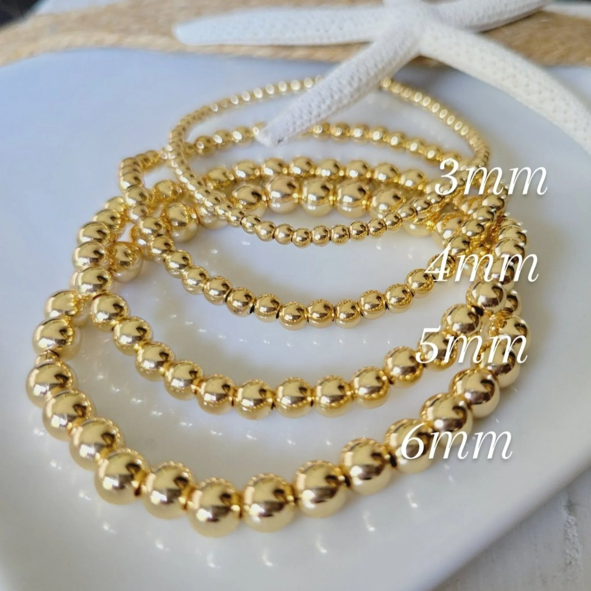Gold Beaded Stretch Anklet - 3mm, 4mm, 5mm, 6mm