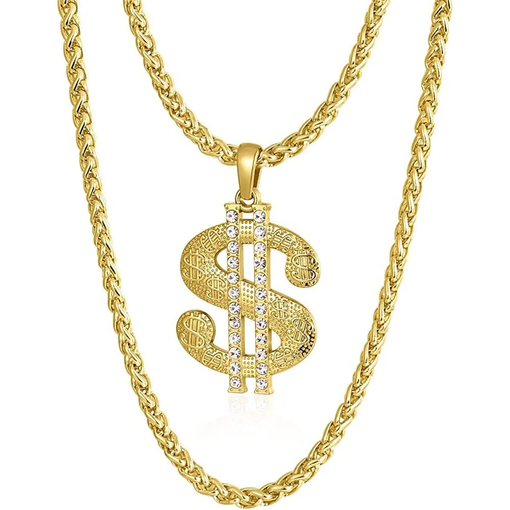 Gold Chain for Men with Dollar Sign Pendant Necklace | Multiple Colors