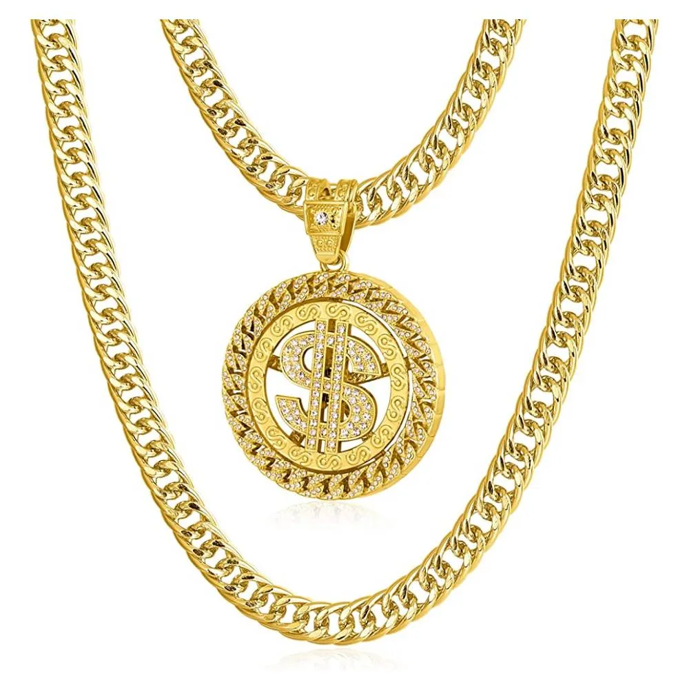 Gold Chain for Men with Dollar Sign Pendant Necklace | Multiple Colors