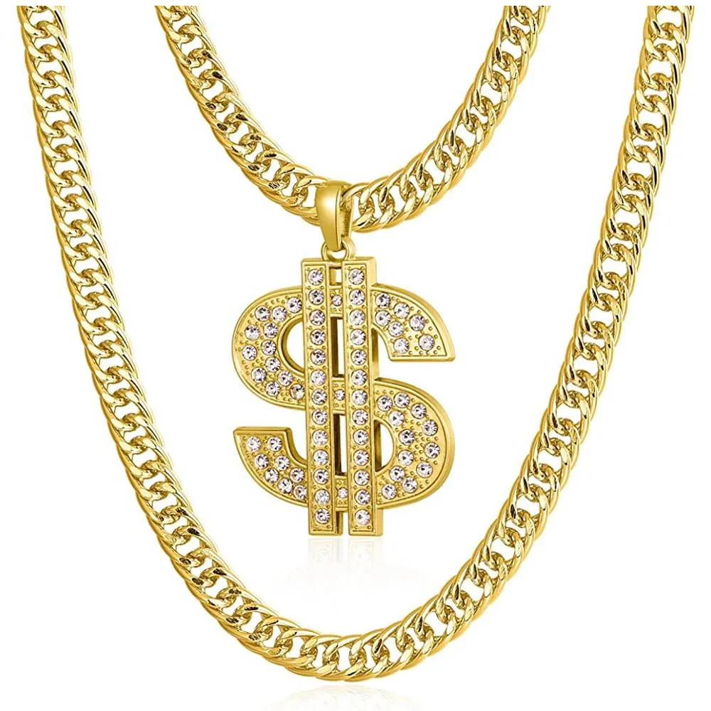 Gold Chain for Men with Dollar Sign Pendant Necklace | Multiple Colors