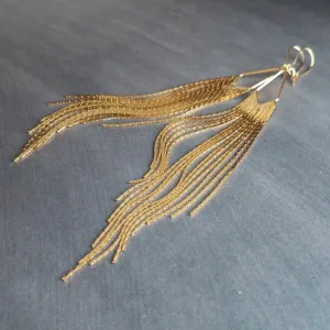 Gold Chain Fringe Earrings - thin snake chain strands, chain dangle, v shape, thin chain fringe, chain tassel, 5.6 inch extra long earring