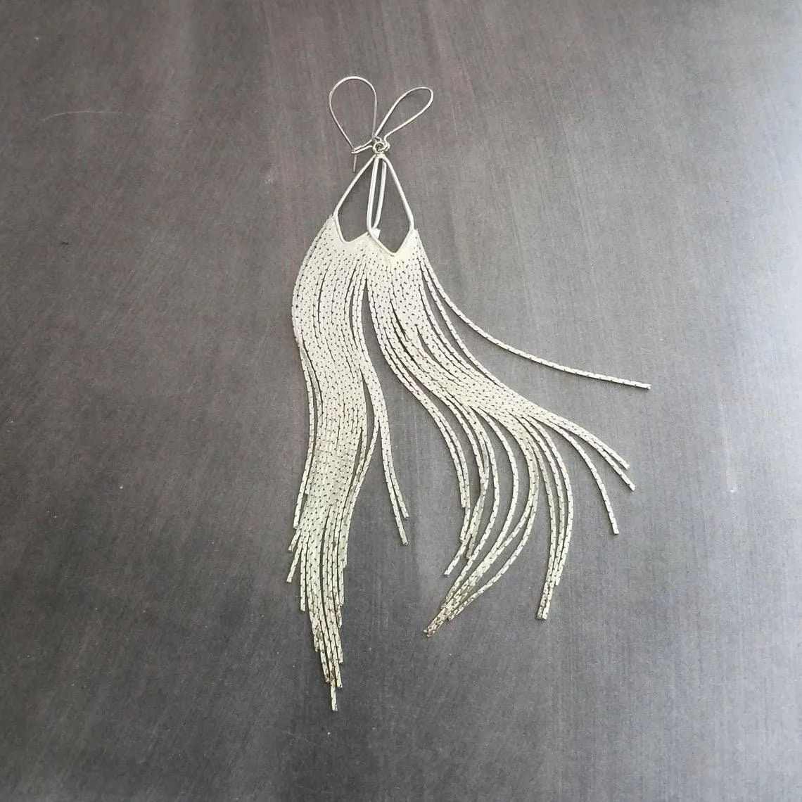 Gold Chain Fringe Earrings - thin snake chain strands, chain dangle, v shape, thin chain fringe, chain tassel, 5.6 inch extra long earring
