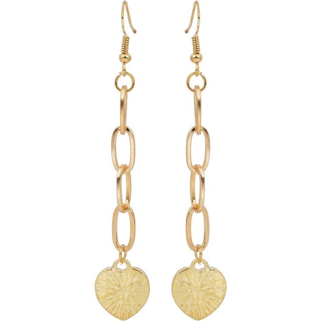 Gold Chain Fur Heart Dangling Earrings