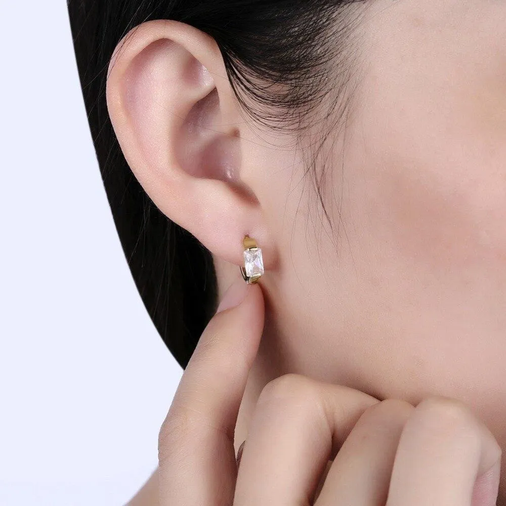 Gold-Color Hoop Earrings CZ Square Stone For Women