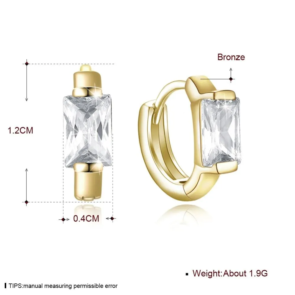Gold-Color Hoop Earrings CZ Square Stone For Women