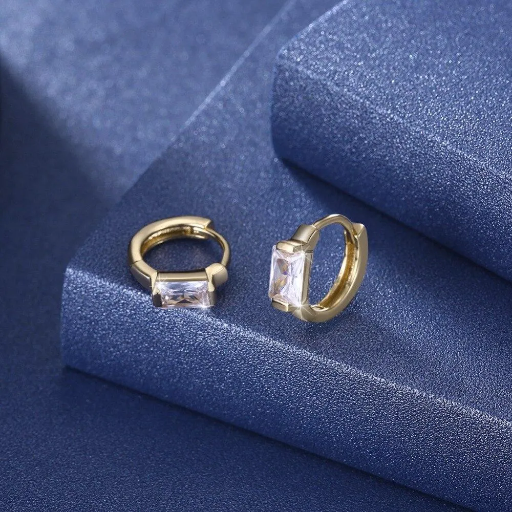 Gold-Color Hoop Earrings CZ Square Stone For Women