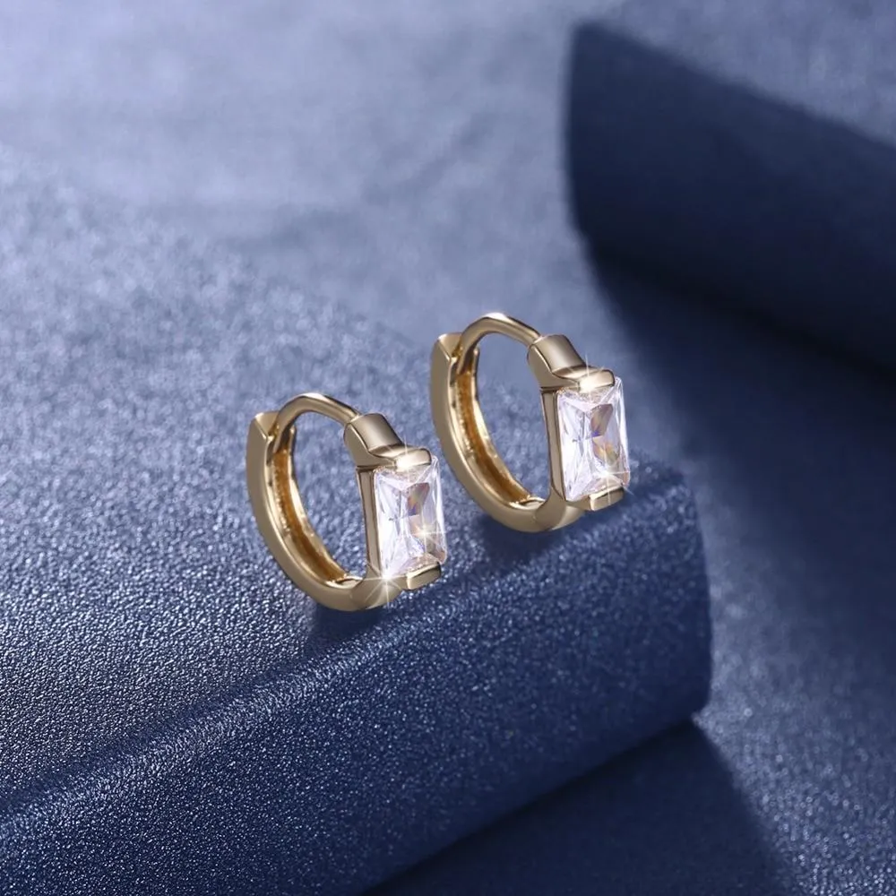Gold-Color Hoop Earrings CZ Square Stone For Women