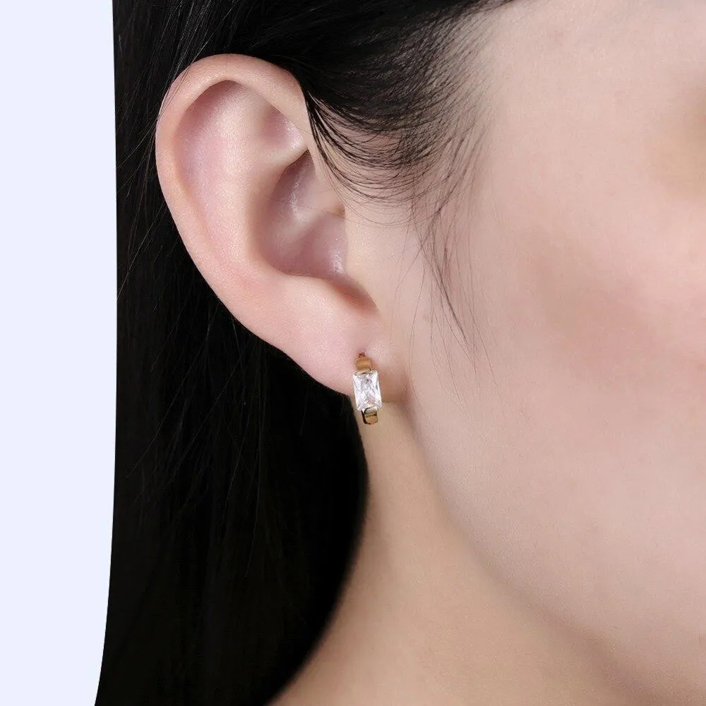 Gold-Color Hoop Earrings CZ Square Stone For Women