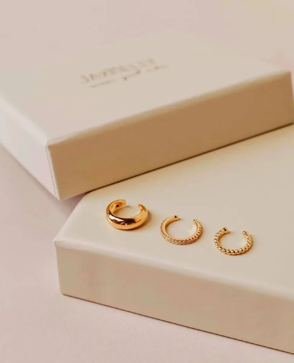 Gold Cuff Trio Earring Set