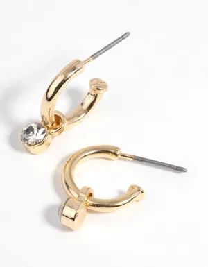 Gold Diamante Huggie Hoop Earrings