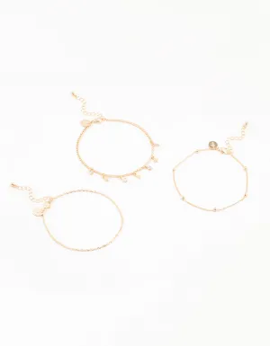 Gold Diamante Star Drop Anklets 3-Pack