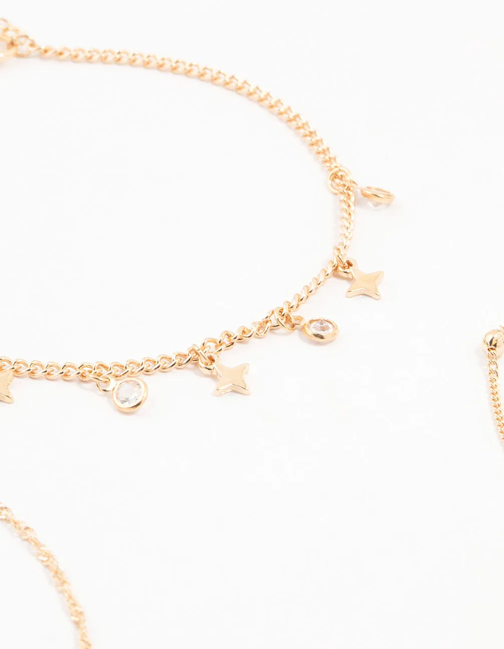 Gold Diamante Star Drop Anklets 3-Pack