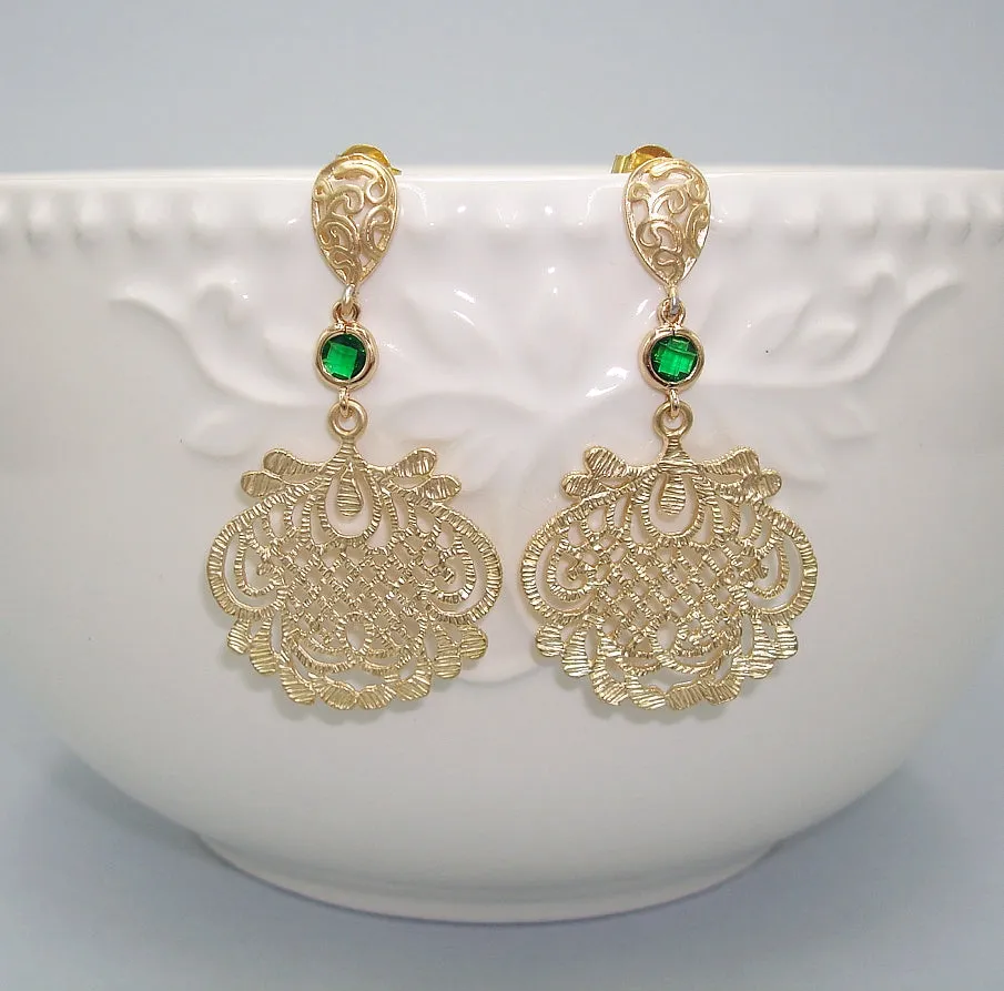 Gold Filigree Chandelier Earrings