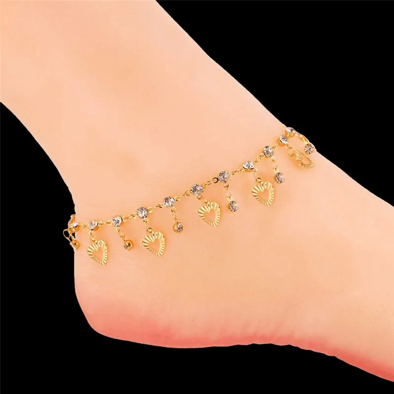 Gold Hearts & Crystal Charms Anklet
