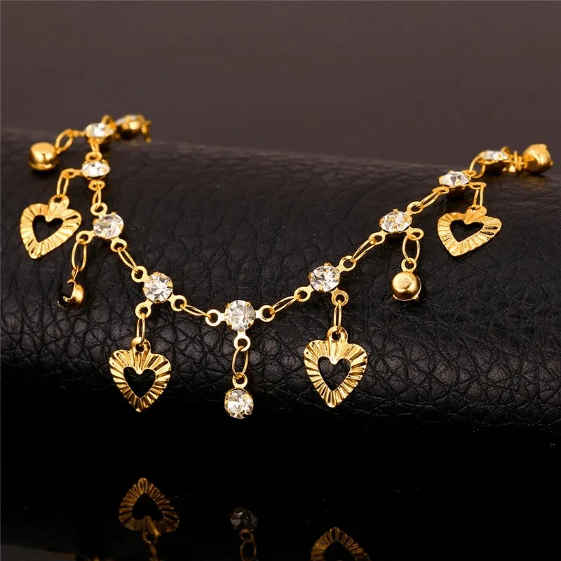 Gold Hearts & Crystal Charms Anklet