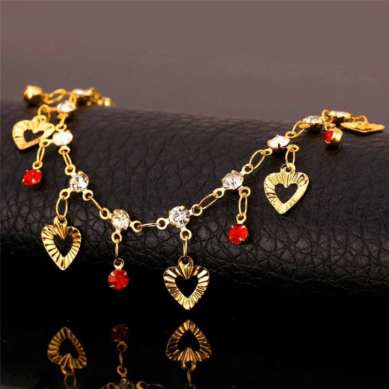 Gold Hearts & Crystal Charms Anklet