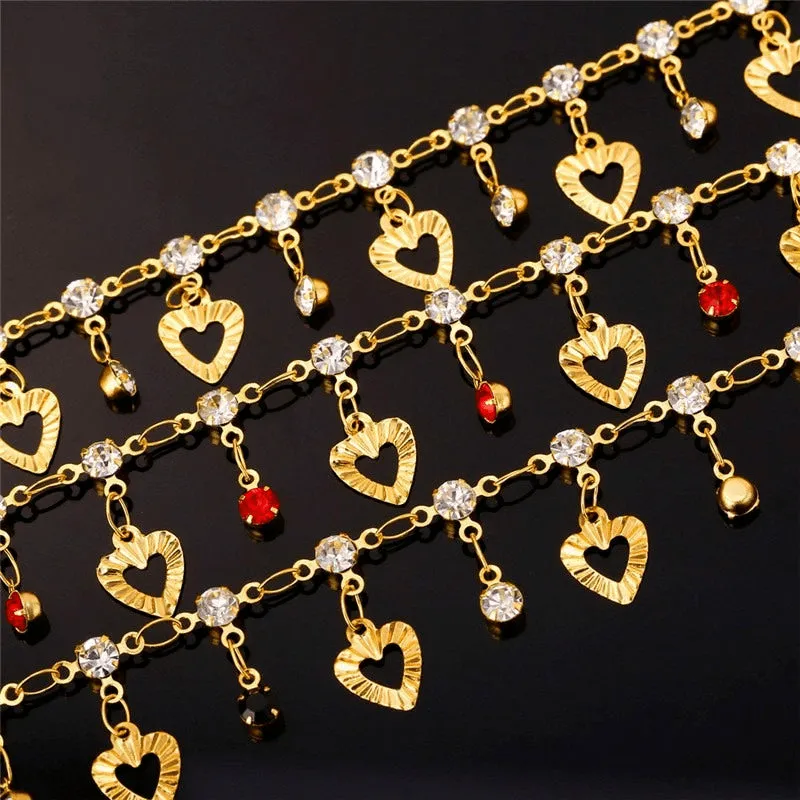 Gold Hearts & Crystal Charms Anklet