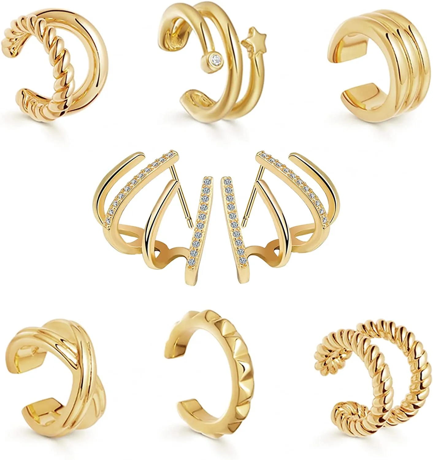 Gold Helix Non Piercing Earrings-8 Sets