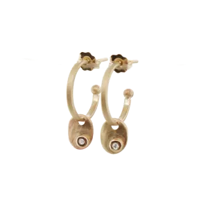 Gold Hoops With Bezel Set Diamonds on Gold Discs