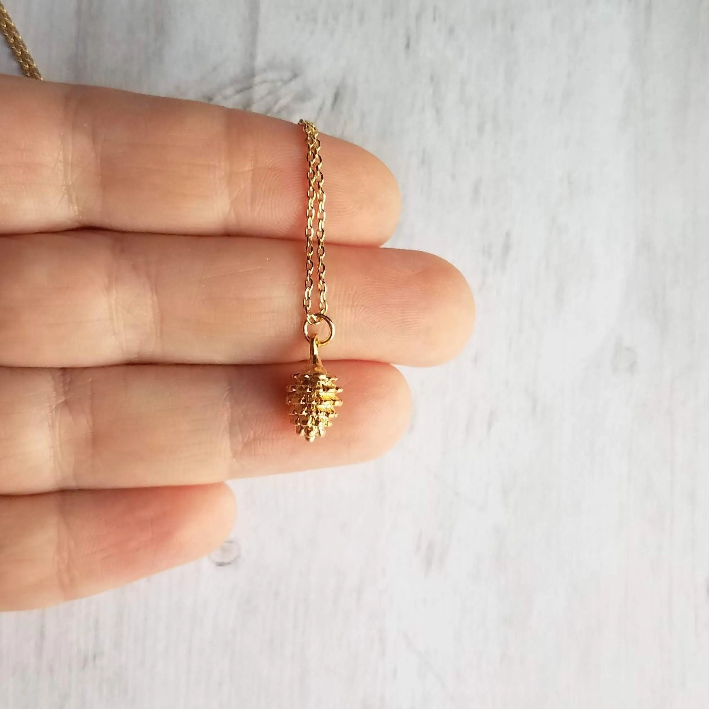 Gold Pine Cone Necklace, small pine cone pendant, gold pinecone, pine cone jewelry, matte gold necklace, dainty gold necklace, little fall