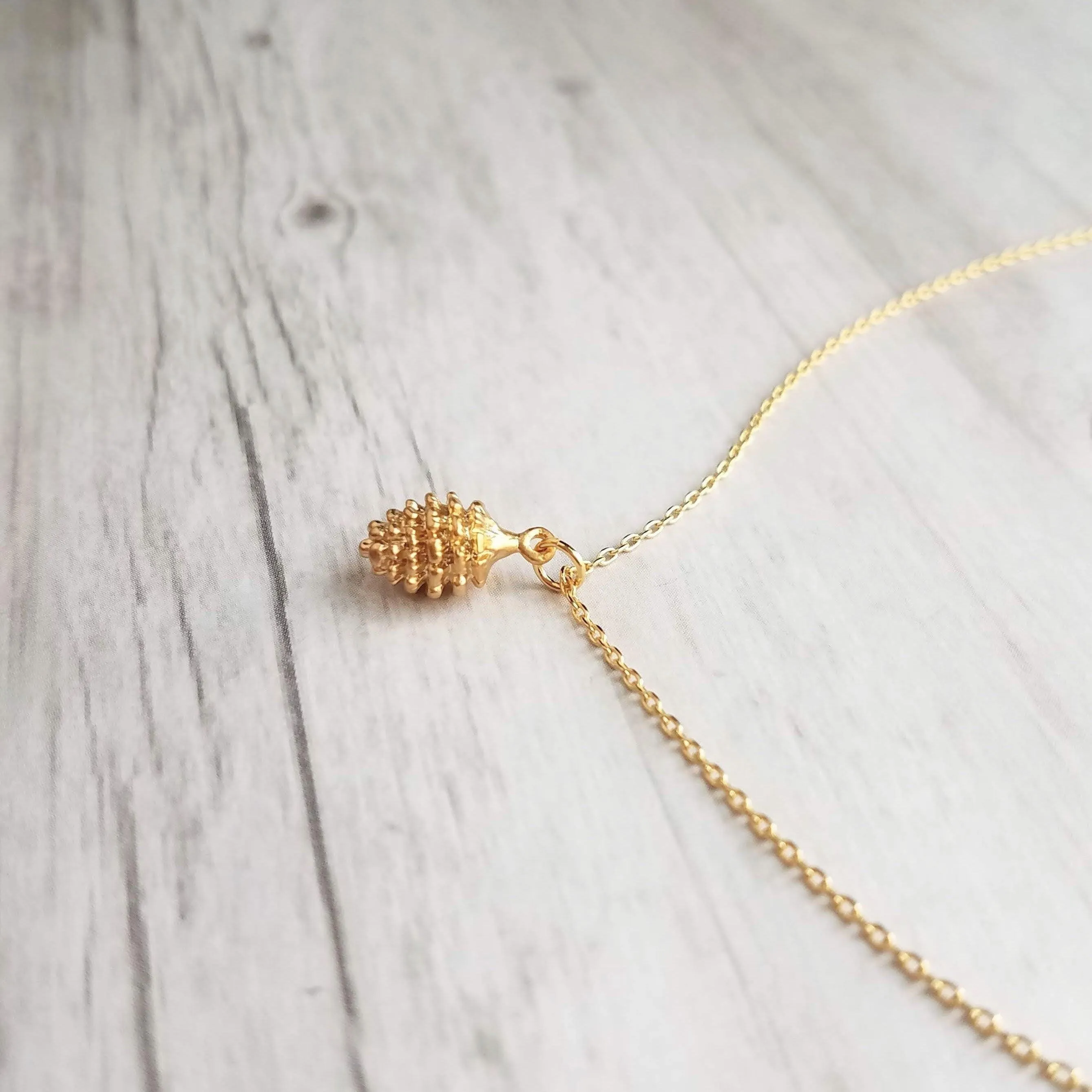 Gold Pine Cone Necklace, small pine cone pendant, gold pinecone, pine cone jewelry, matte gold necklace, dainty gold necklace, little fall