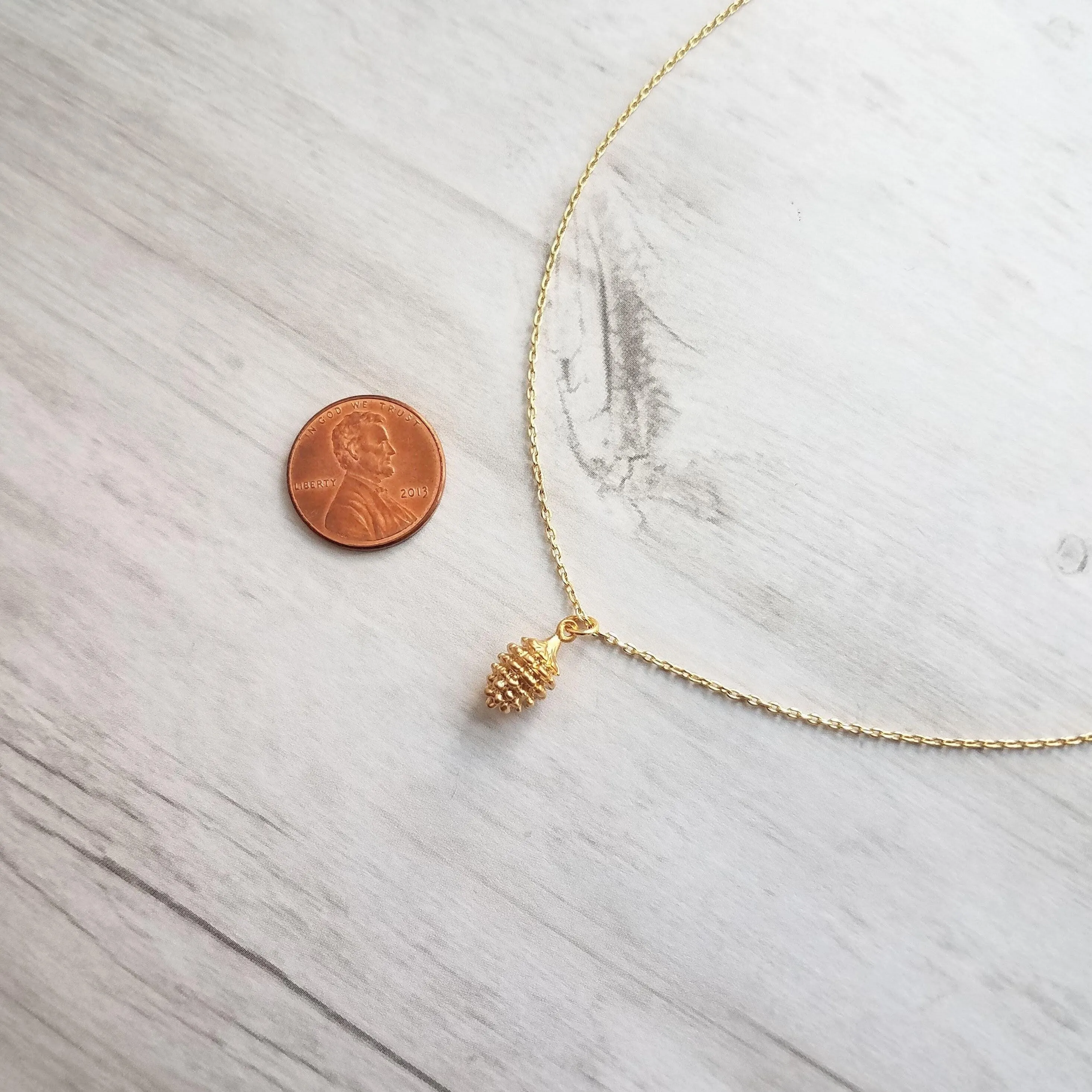 Gold Pine Cone Necklace, small pine cone pendant, gold pinecone, pine cone jewelry, matte gold necklace, dainty gold necklace, little fall