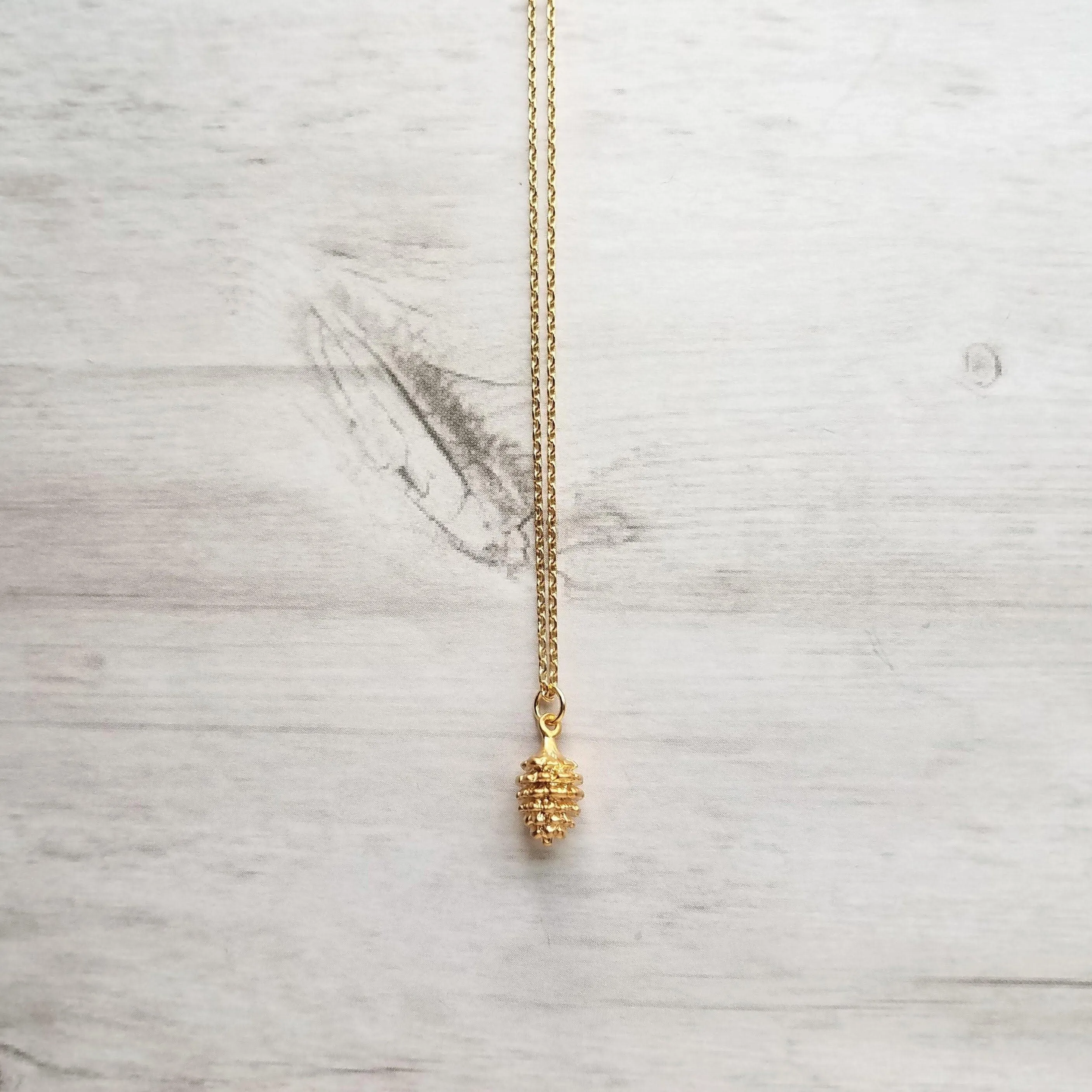 Gold Pine Cone Necklace, small pine cone pendant, gold pinecone, pine cone jewelry, matte gold necklace, dainty gold necklace, little fall