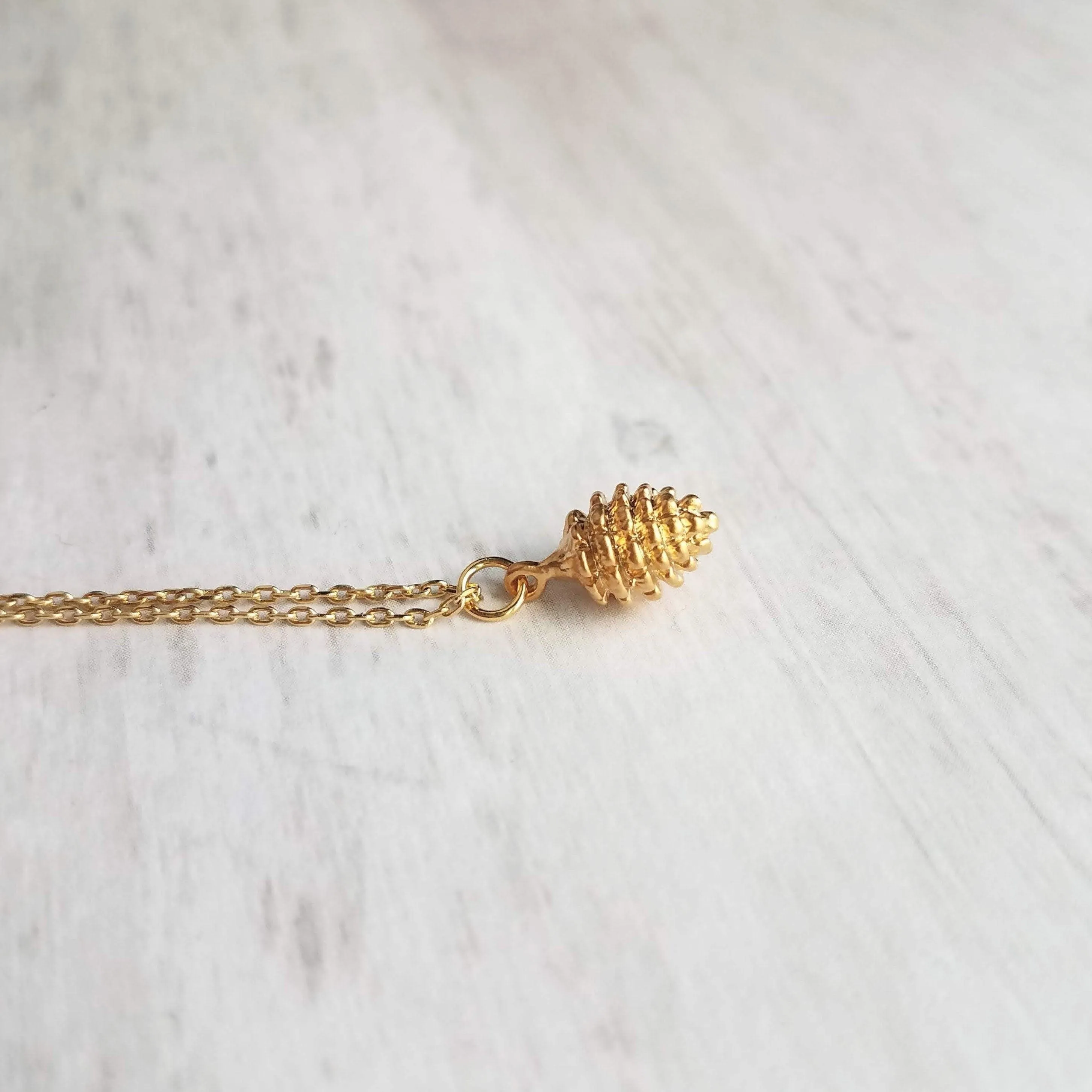Gold Pine Cone Necklace, small pine cone pendant, gold pinecone, pine cone jewelry, matte gold necklace, dainty gold necklace, little fall