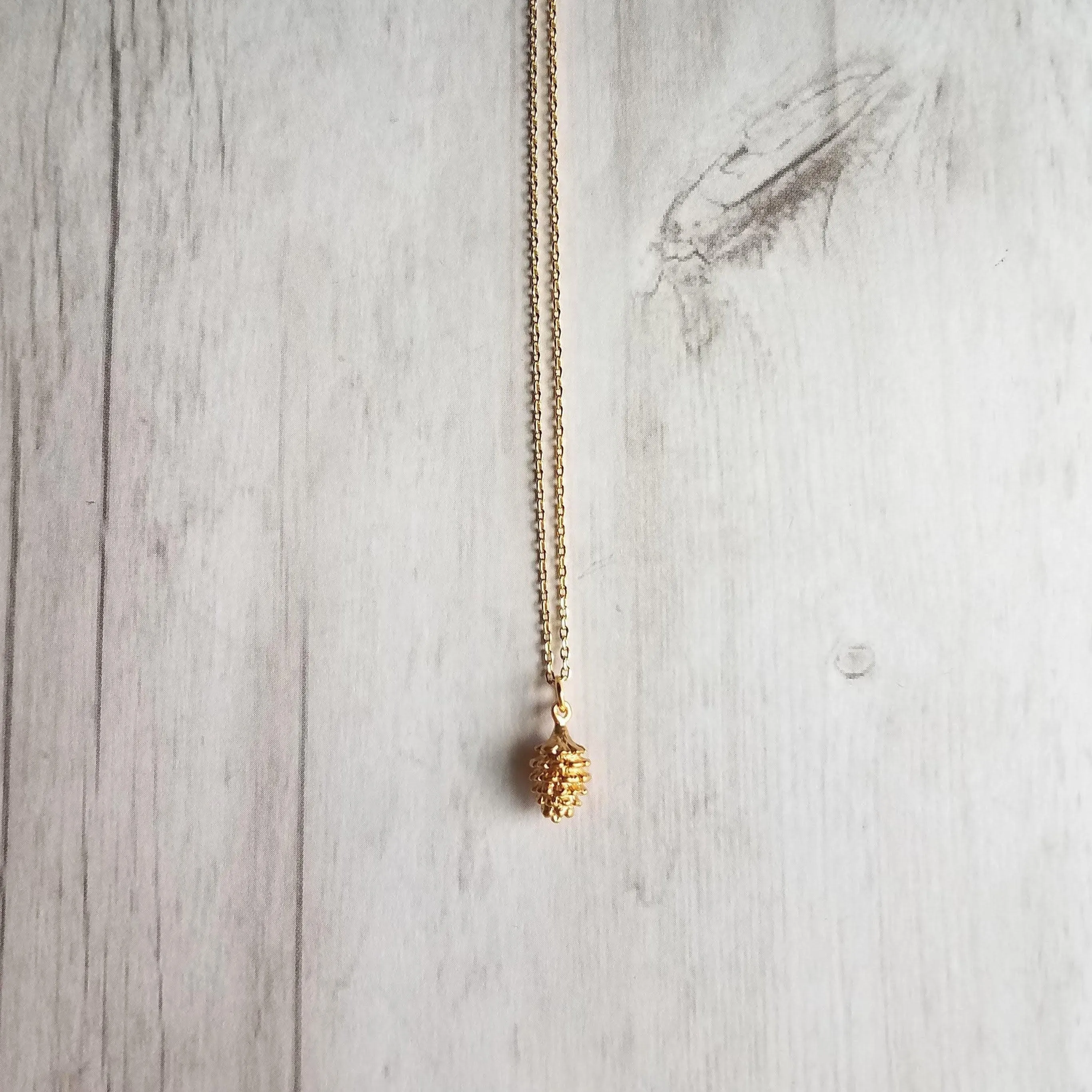 Gold Pine Cone Necklace, small pine cone pendant, gold pinecone, pine cone jewelry, matte gold necklace, dainty gold necklace, little fall
