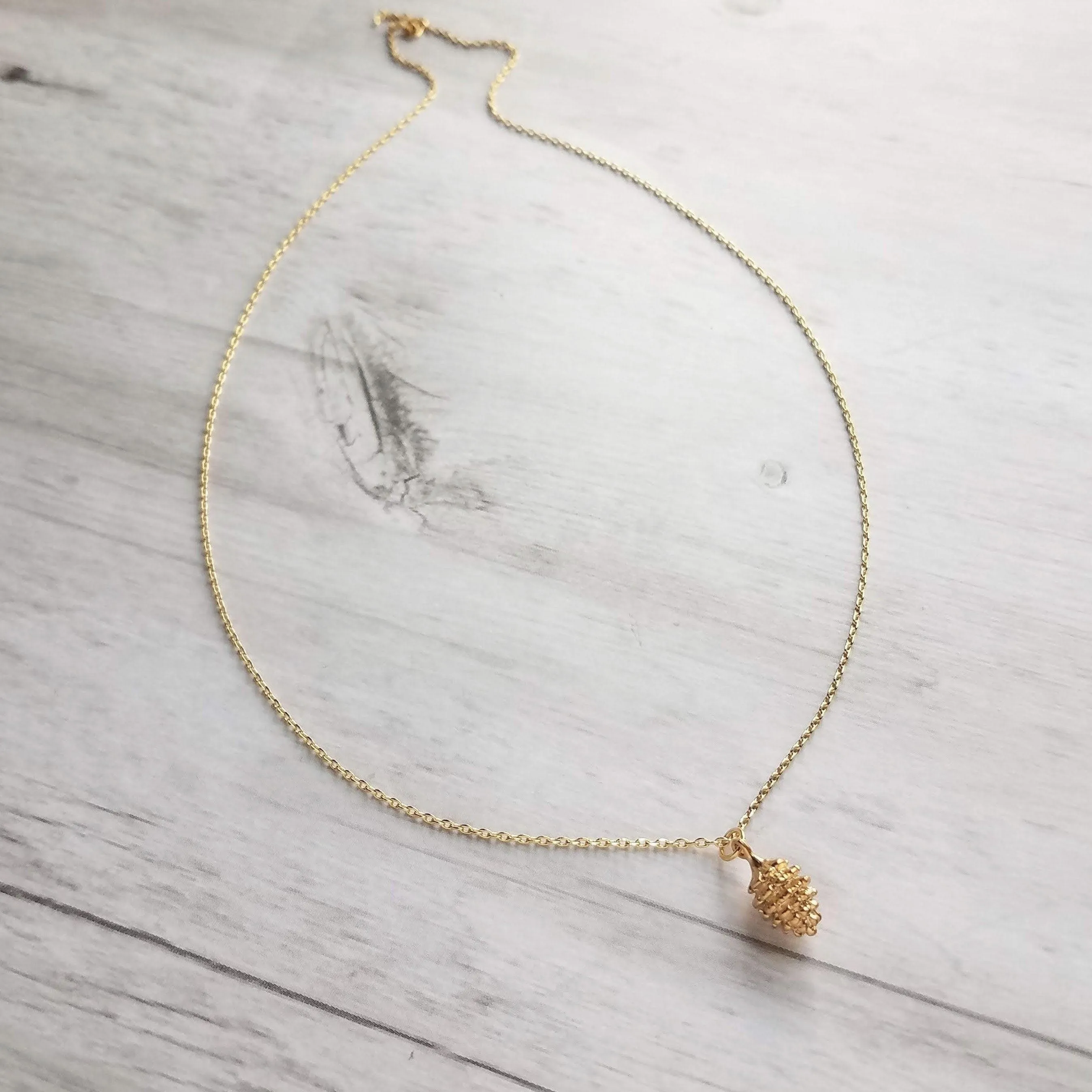 Gold Pine Cone Necklace, small pine cone pendant, gold pinecone, pine cone jewelry, matte gold necklace, dainty gold necklace, little fall