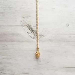 Gold Pine Cone Necklace, small pine cone pendant, gold pinecone, pine cone jewelry, matte gold necklace, dainty gold necklace, little fall