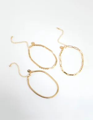 Gold Plated Mixed Chain Anklet Pack