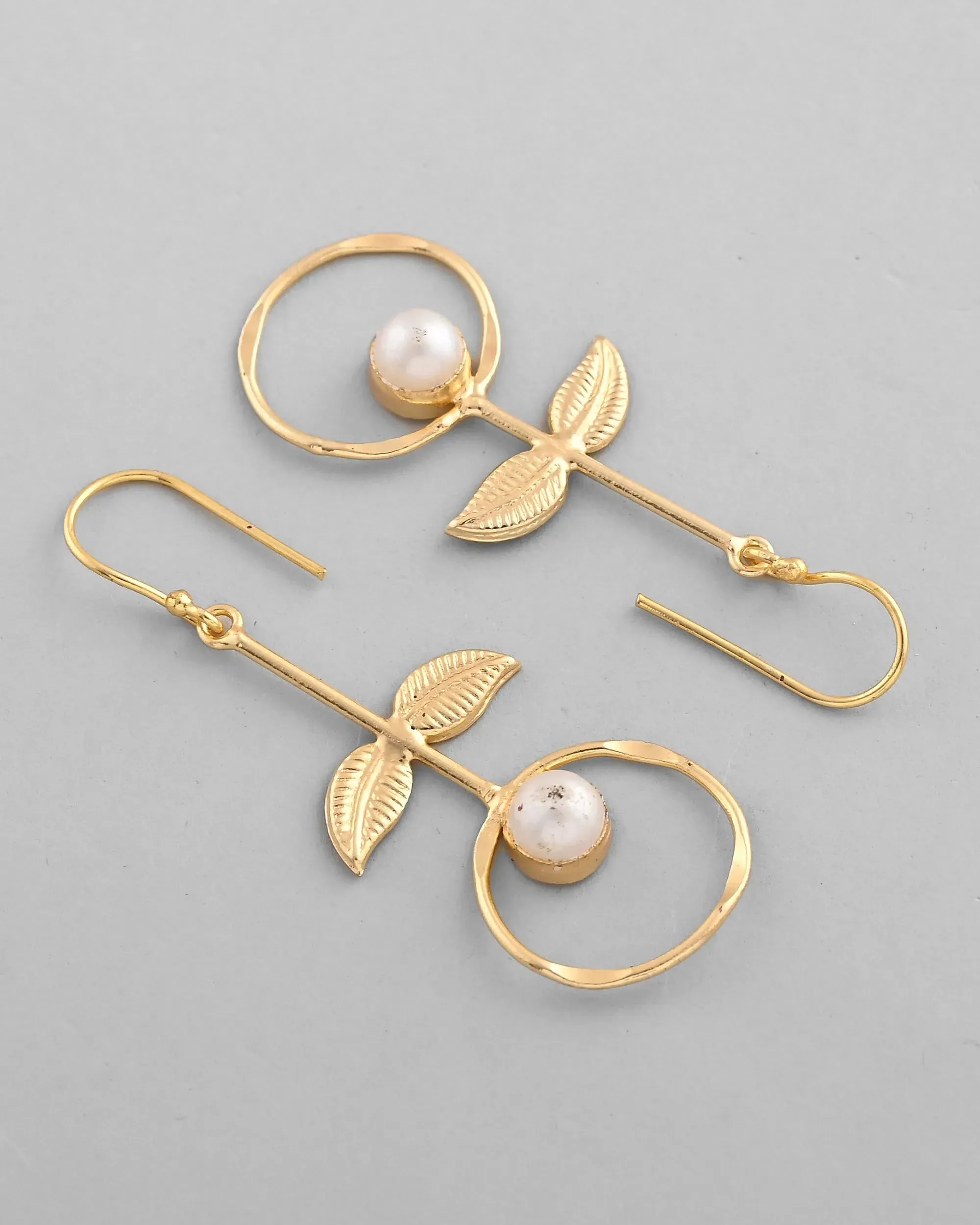 Gold Plated White Stone Studded Circular Drop Earrings-VOJ340