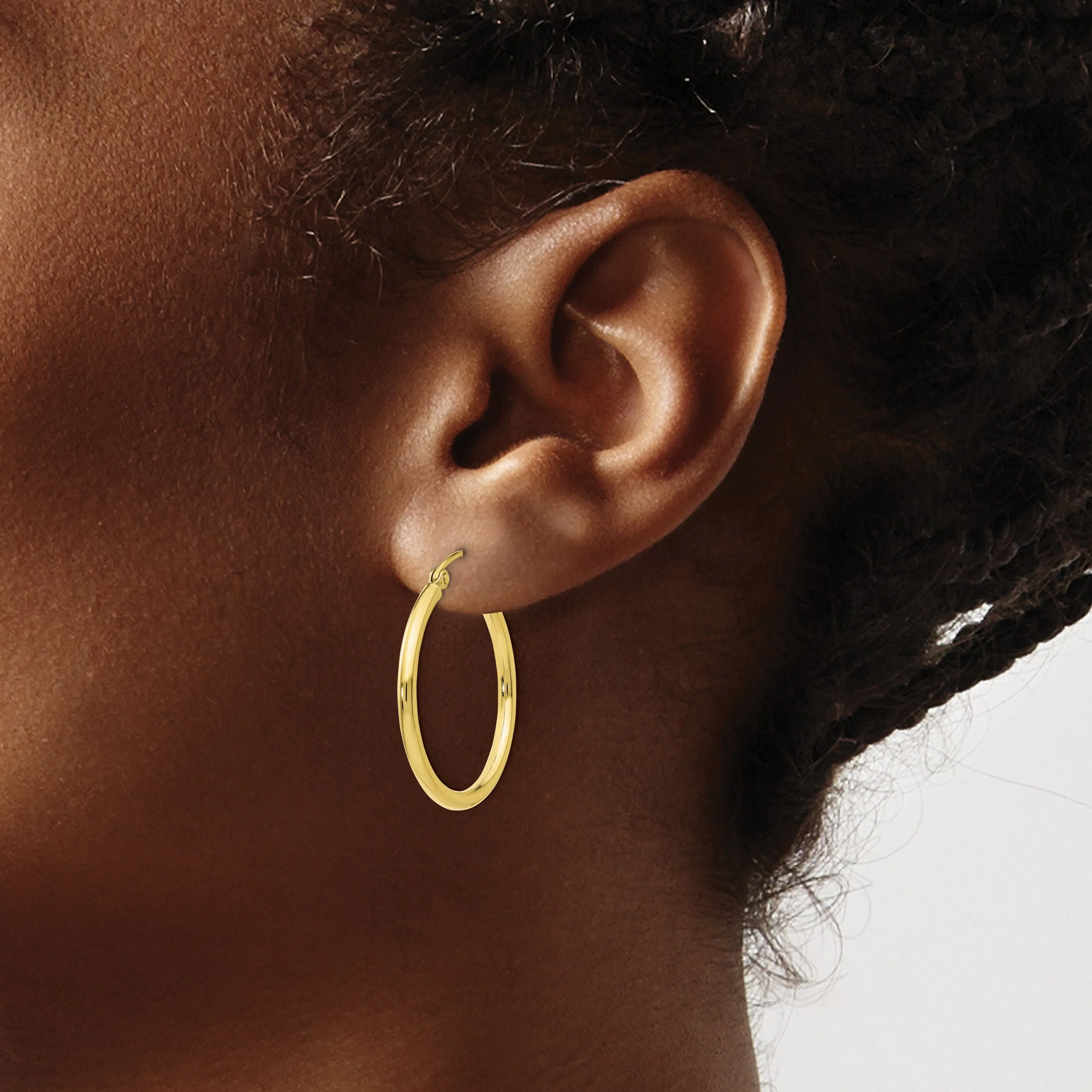 Gold Polished 2MM Round Classic Hoop Earrings