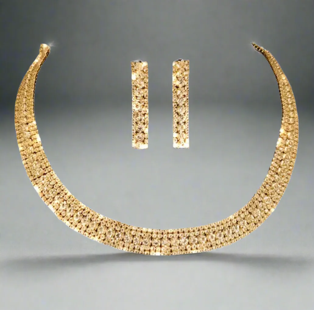Gold Rhinestone Jewelry Set