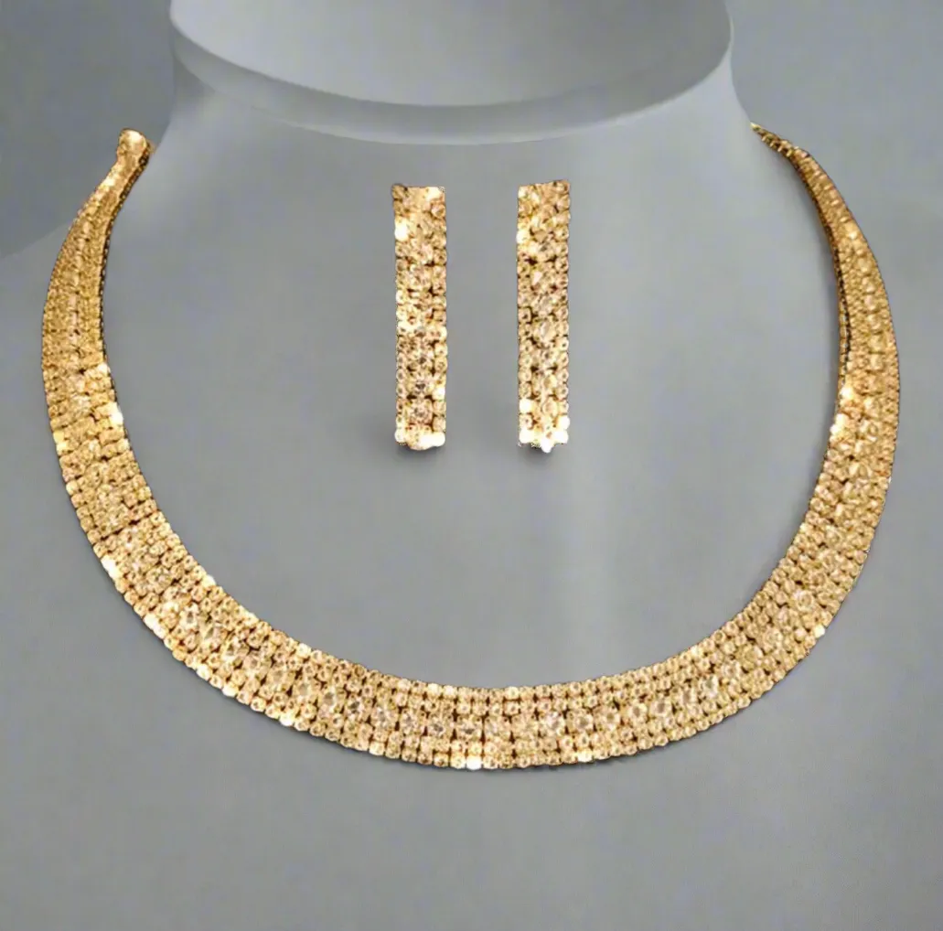 Gold Rhinestone Jewelry Set