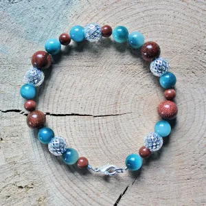 Gold Sandstone and Caribbean Sea Green Jade Beaded Bracelet