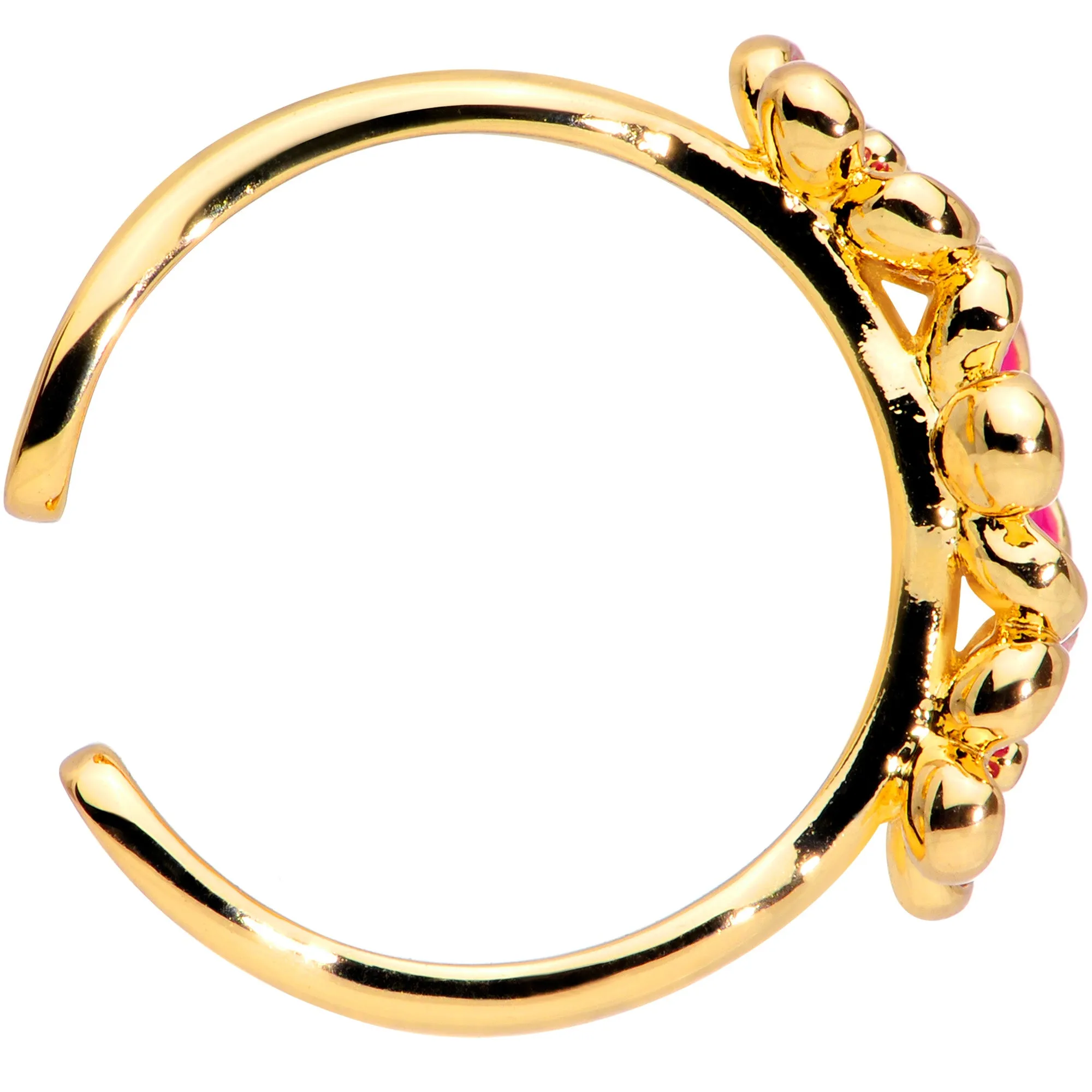 Gold Tone Powerfully Pink Flower Trio Toe Ring