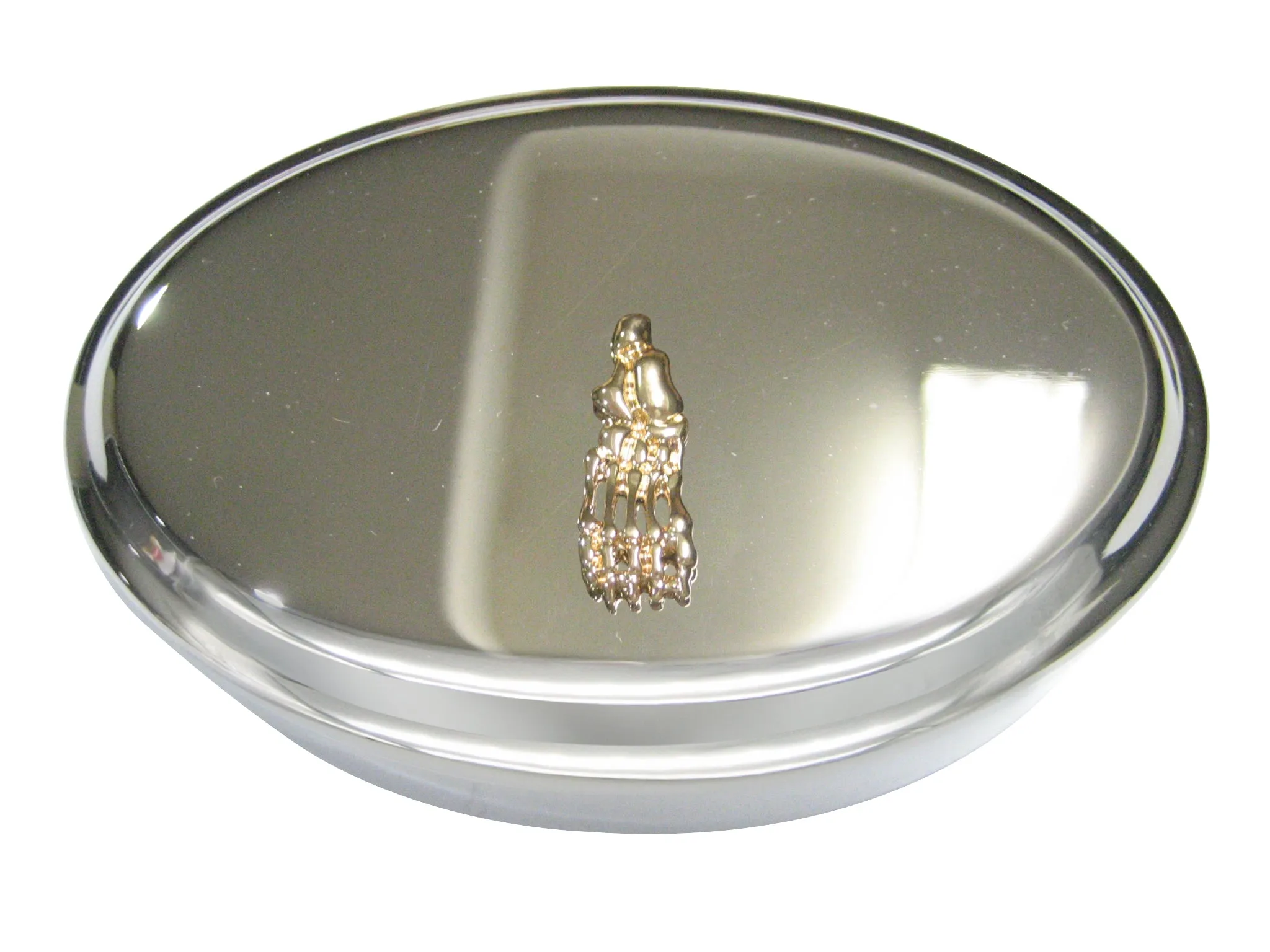 Gold Toned Medical Podiatrist Anatomical Foot Skeleton Oval Trinket Jewelry Box