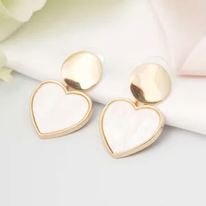 Gold White Heart Studs