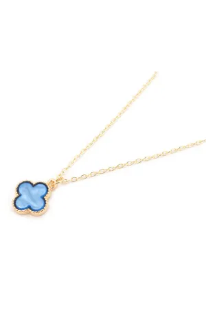 Goldtone Trimmed Blue Shell Quatrefoil Necklace