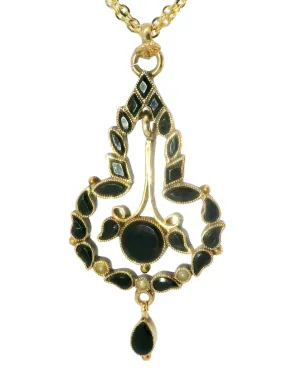 Gorgeous Antique 14K Pink Rose Gold Black Onyx Seed Pearl Mourning Pendant Slide