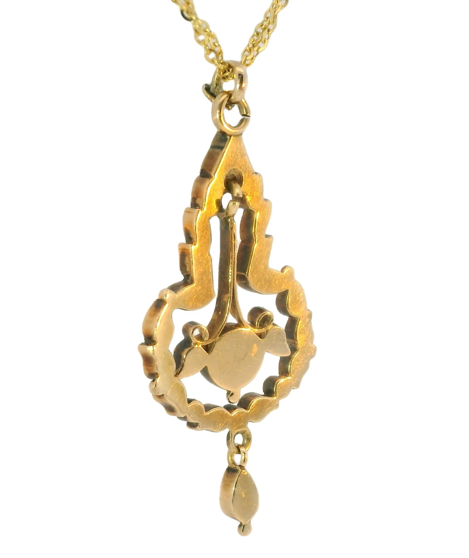 Gorgeous Antique 14K Pink Rose Gold Black Onyx Seed Pearl Mourning Pendant Slide