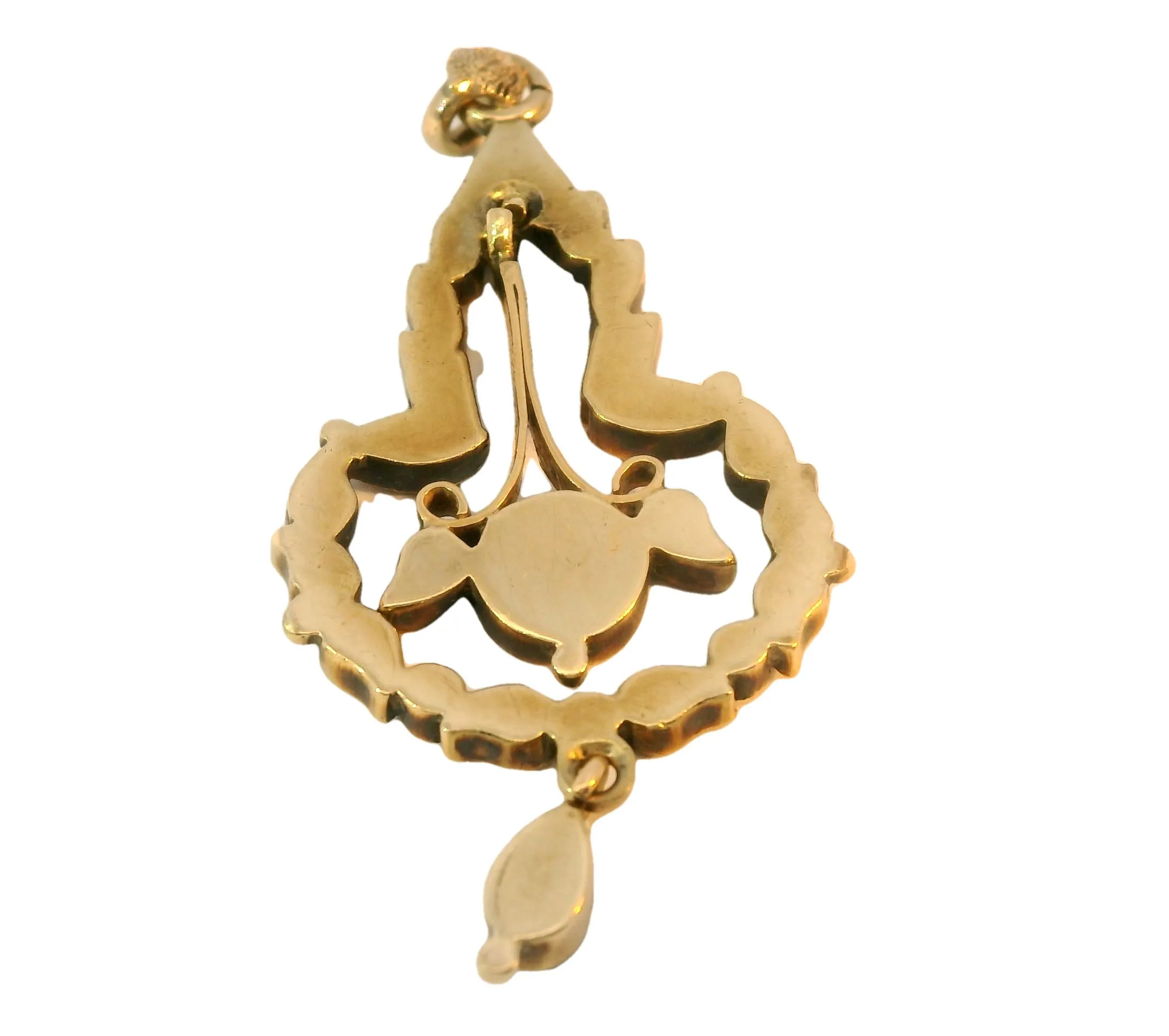 Gorgeous Antique 14K Pink Rose Gold Black Onyx Seed Pearl Mourning Pendant Slide